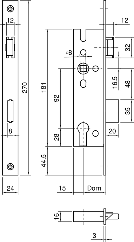 Türschloss, Riegelwerk?, Schlossmechanismus, Einsteckschloss, Maße 18x?