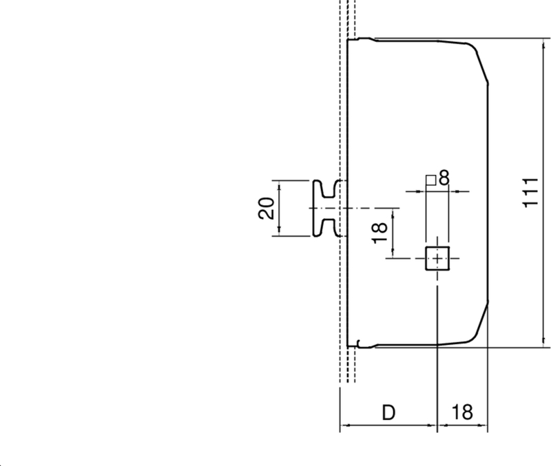 Metall-Hebel, Schrankense, Technische Zeichnung, Abmessungen 111, Halterung