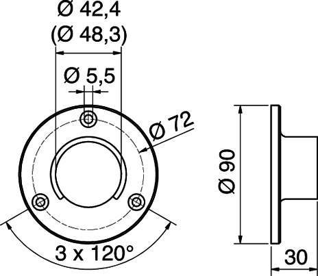 kugelkopf, rundkörper, montageplatte, durchmesser, bohrung, 3 x 120°
