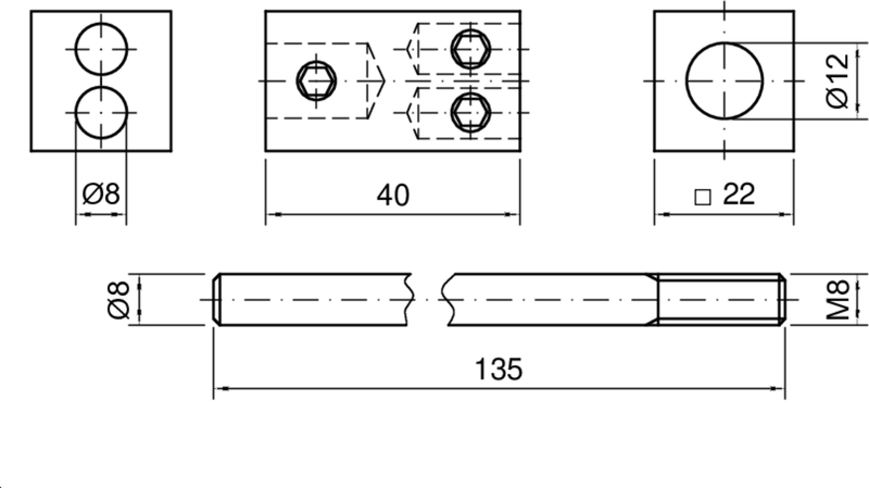 block, shaft, rod, hole, dowel-pin