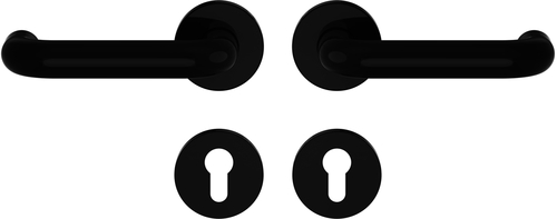 ECO Türdrückergarnitur EN179 D-110 m. Rundrosette, PZ, Kunststoff schwarz Griff, Text, Griff,