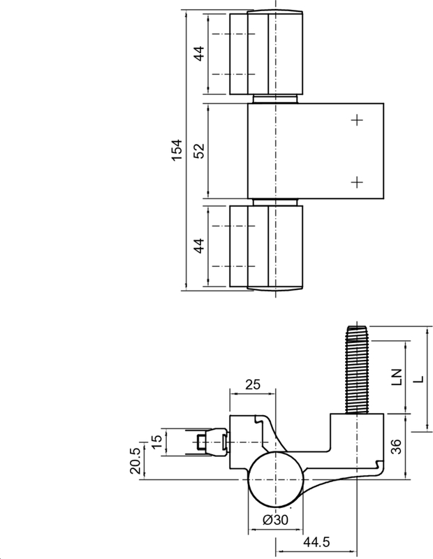 Scharnier, Schwenkarm, Technische Zeichnung, Metall, Kugelgelenk