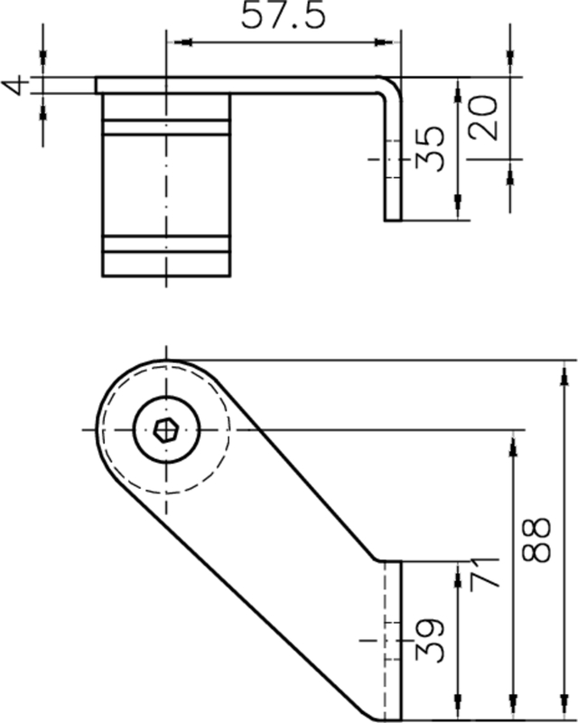 L-Lever, Knuckle joint, Bracket, Metal hinge, Dimensioned drawing