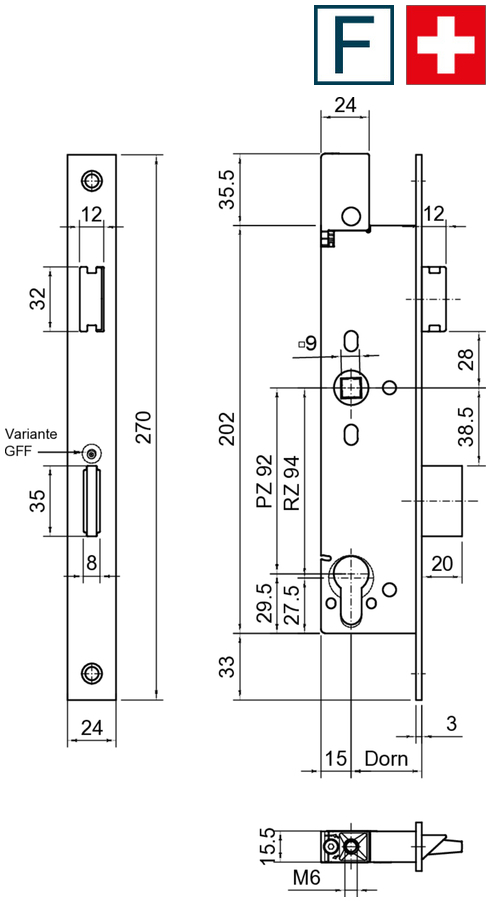 Rimless Lock, Door Lock, Metal Lock, Euro Profile, Dimensions 2x70mm