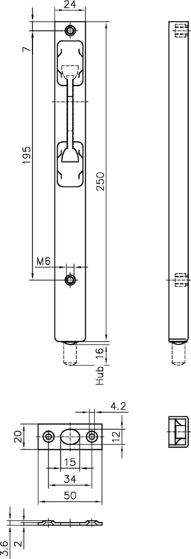 mechanische Scharnier, Schieber, Schrank Verriegelung, Metallstift, Abmessungen 195x50