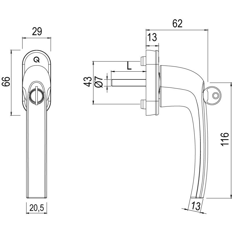 Türgriff, Hebel, Türdrücker, Aluminium, Maße