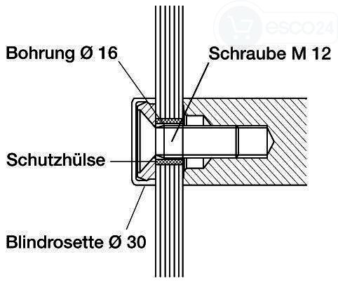 esco Stangengriff-Befestigungsset MS ES 160.00 einseitig, Glasstärke 8-12 mm