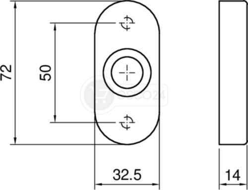 Glutz Drückerrosette 5609C m. Federhochhaltung h=14mm, oval, DIN R, Edelstahl matt