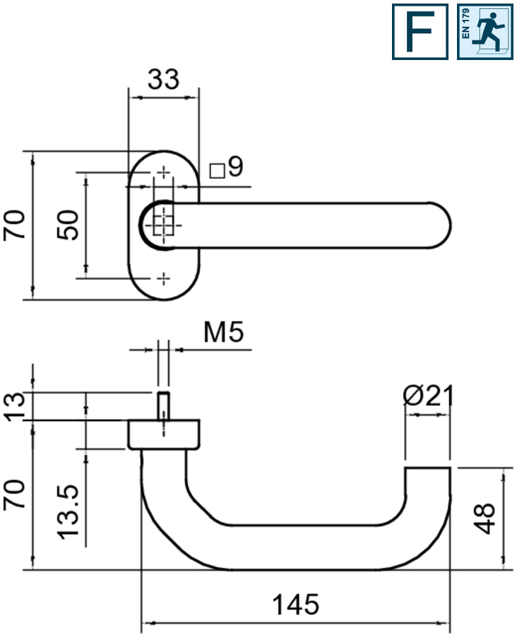 Türgriff, Hebel, Chrom, Metall, Abmessungen