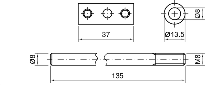 Zylinder, Welle, Bohrlehre,  Lochmuster, Maße