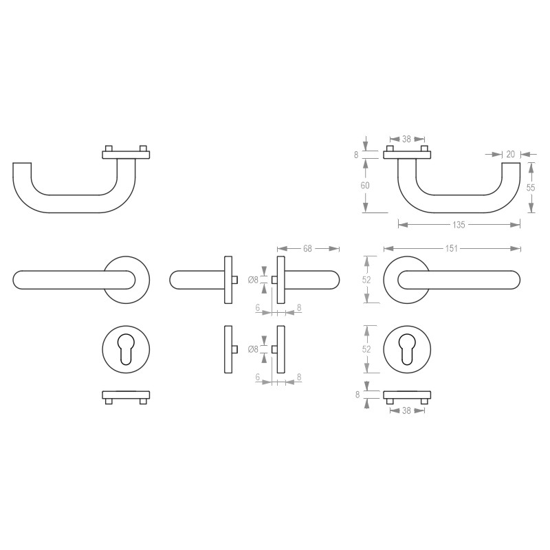 Türdrücker, Griff, K316-6300, Türbeschlag, Rundstab
