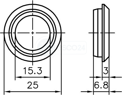 Zylinder-Rundrosette für zurückgesetzte PZ zum Aufkleben, Ø 25mm, Edelstahl