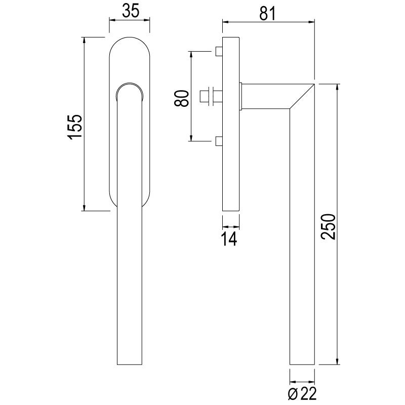 Türgriff, Hebel, Metall, gebürstet, Maße 2500mm