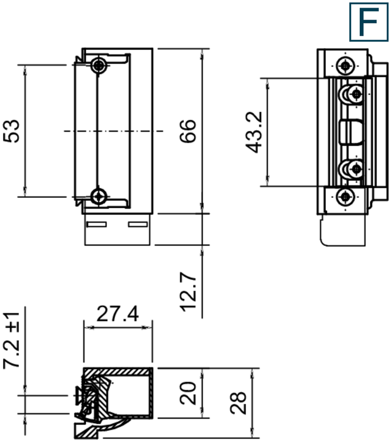 Elektrischer Türöffner, Türschloss, Maßzeichnung