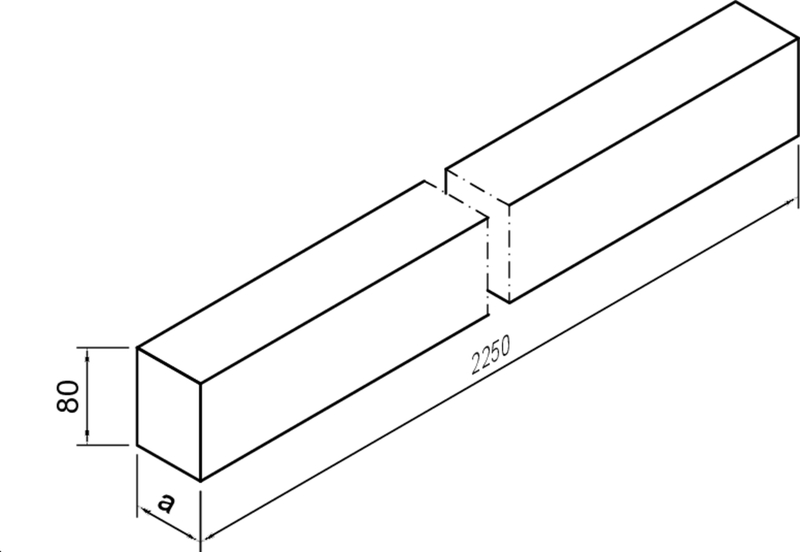 rechteck, Holzstab, Länge 2250, Maße 80, U-Profil, Konstruktionsholz