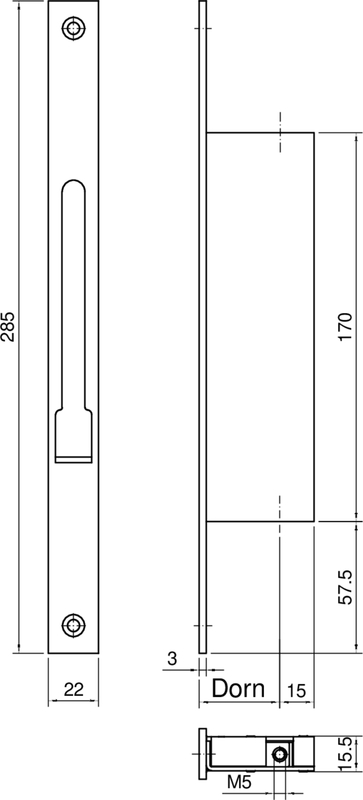 Griff, Schloss, Seitenprofil, Metallblech, Schraubenlöcher