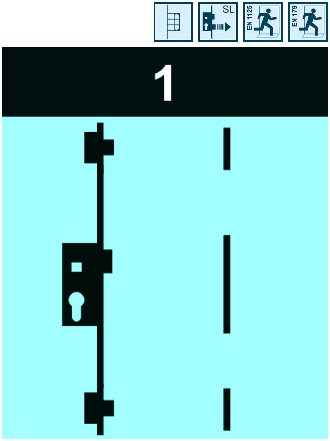 Fluchttürschild, Türschloss, Panikverschluss, schwarz-türkis, Nummer 1