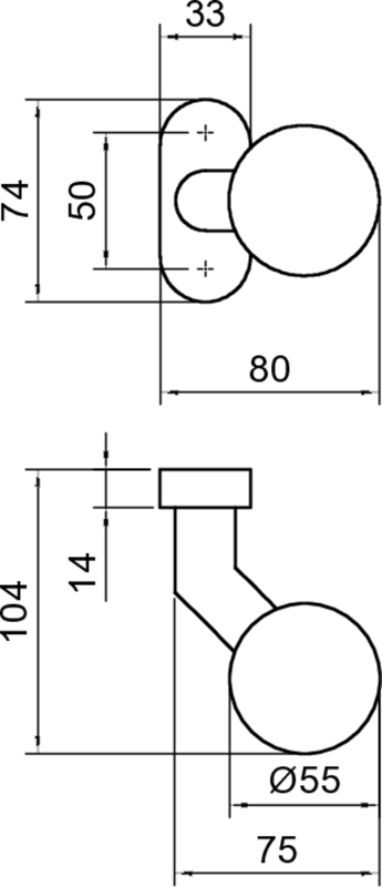 door knob, knob, round knob, mounting plate, linear dimensions