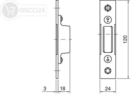 GU Schließgehäuse f. Zusatzfallenriegel F3x24x120, verzinkt