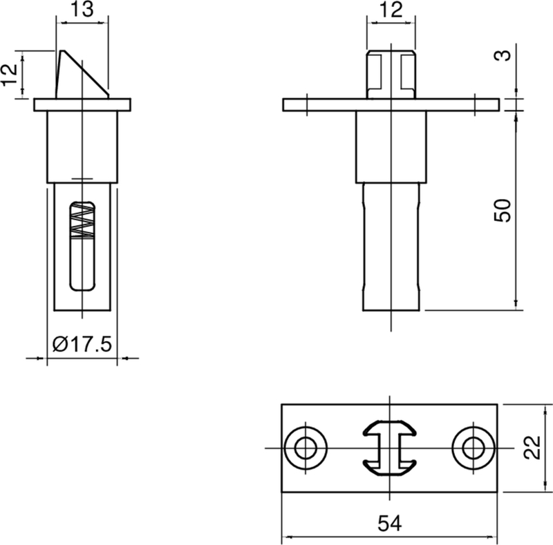 Schnappsschloß systeQ 4687 für EÖ F3x22x54, gefedert, OV GF/SF WS CAD-Diagramm, Diagramm, CAD-Diagramm, Diagramm, Zimmer, Duscharmatur, CAD-Diagramm, Diagramm, Handlung,