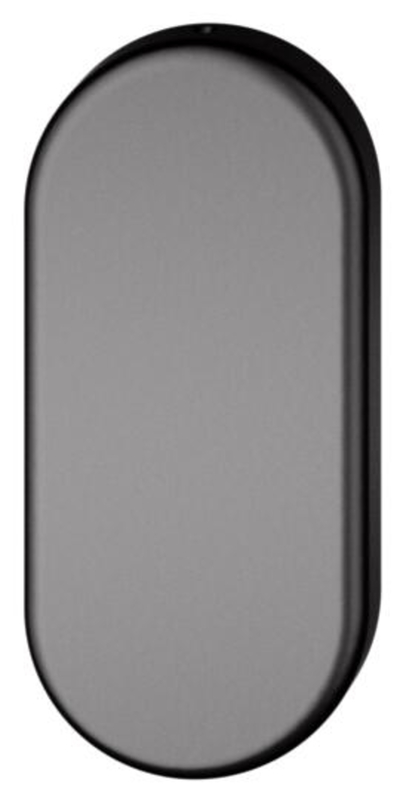 oval shape, grey cover, metal, lid, black rim