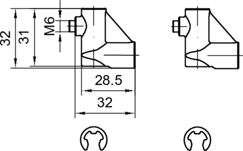 Edelstahl?, Technische Zeichnung, M6, 32 mm, Clamp-Teil