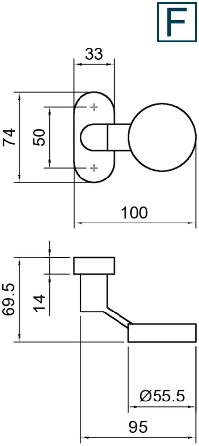 Türgriff, Türdrücker, Korpus, Montageplatte, Durchmesser55.5