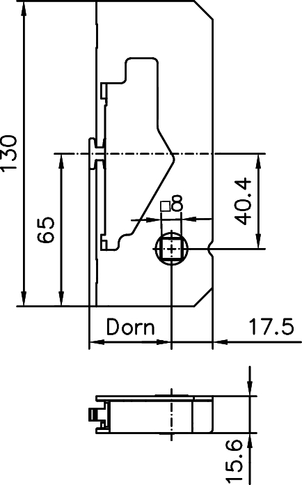 mechanisches Teil, Metallbauteil, Schlupfhaken, Dornführung, Abmessungen 130mm