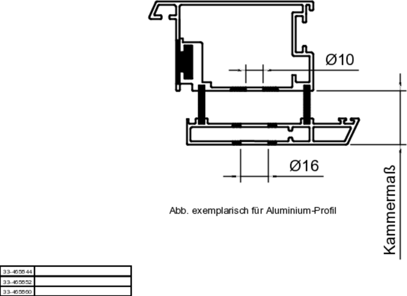 Aluminiumprofil, Kammerprofil, Ø10Ø16, Querschnitt, Technische Zeichnung