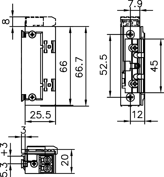 elektrischer Bauteil, Schalter, Klemmenblock, Montageabmessungen, DIN-Schiene kompatibel