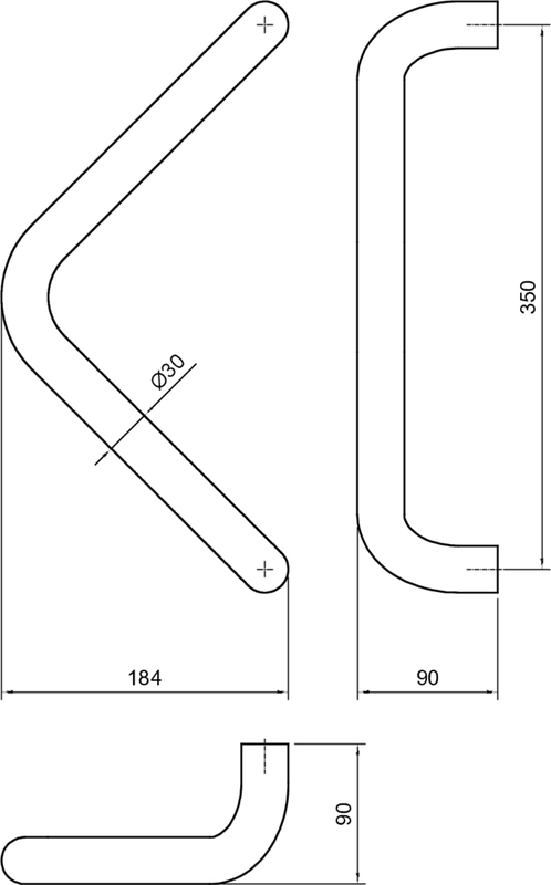 handrail, Griffe, Maßzeichnung, geneigte Stange, Umrandungskurve