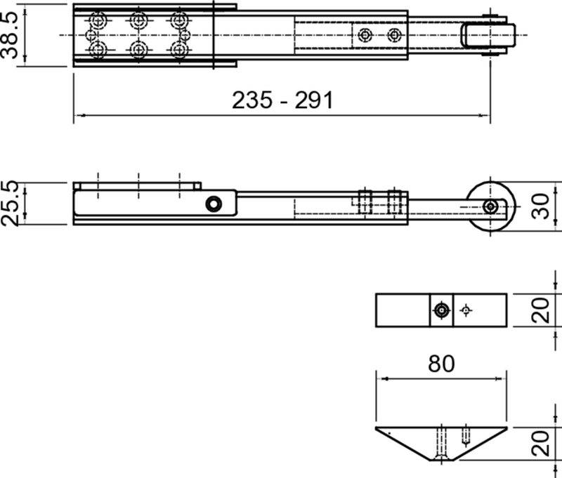 ausziehbar, mechanismus, komponente, stahl, bohrung