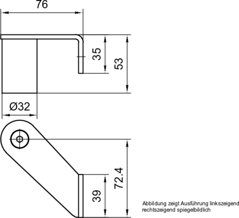 Montagehalter, Metallhalter, Befestigungsloch, abgewinkelte Lasche, linksweisende Ausführung