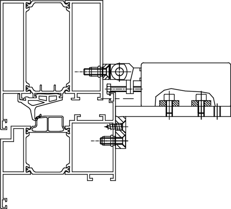 Aluminiumprofil, Schieber, Schnittzeichnung, Zugangsmechanismus, Schraubverbindung