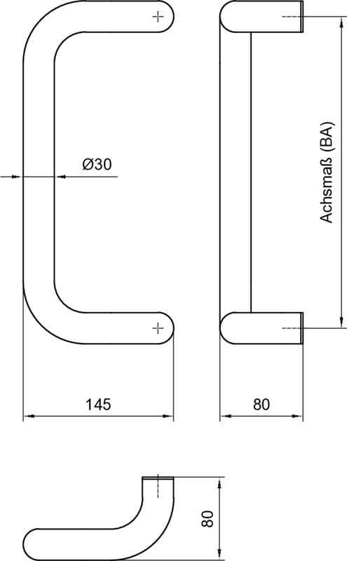 handrail, curved pipe, elbow tube, Ø30, dimensions 145x80
