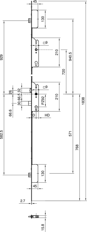 width 1838, vertikale montage, elektrische schiene, schraubenknopf, abmessungen