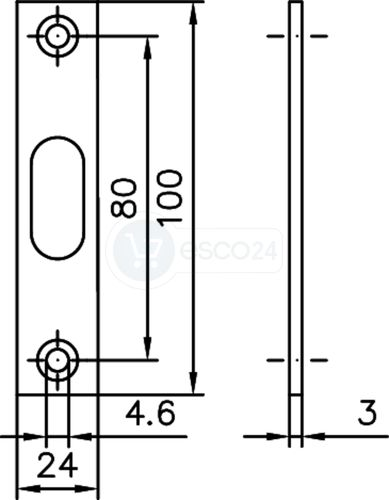 KFV Schließblech f Rundbolzen F3x24x100 mm, nicht verstellb, Edelst