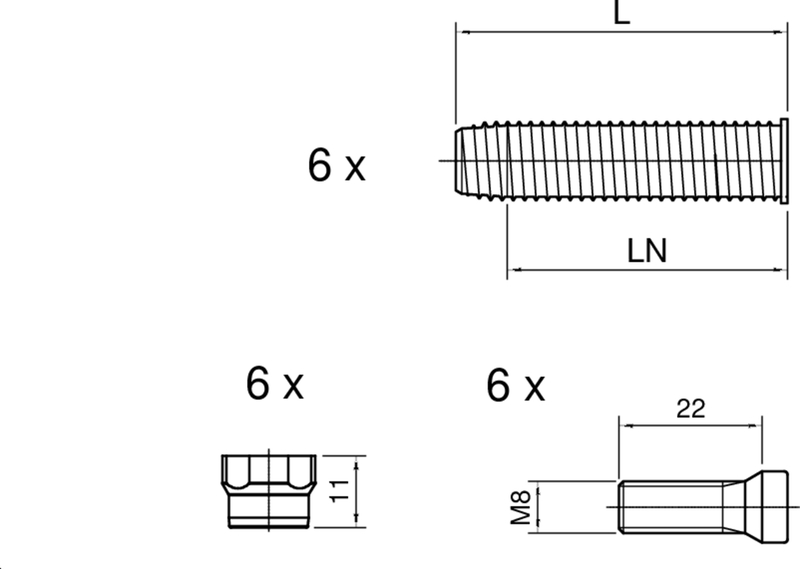 Schraube, Holzschraube, Metallschraube, Kopfprofil, M8 Gewinde 22mm