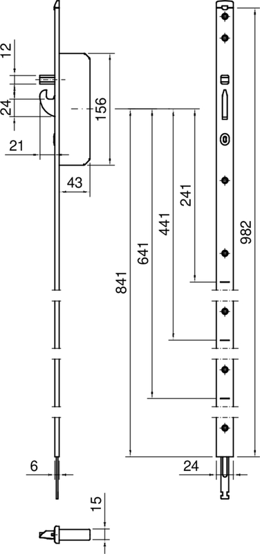 Stulpverlängerung systeQ-M-SLH(-M)(-ESC) U6x24x982, L/R (kürzbar) Schaubild, Schaubild,