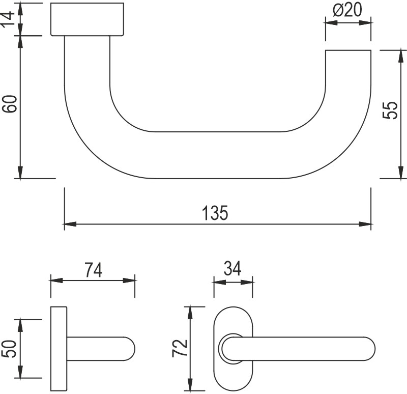 tubular handle, U-Bügel, Rundstab, Schlossersatz, Türgriff-Set