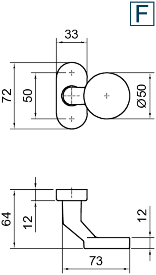 knob, Türgriff, runder knob, Wandmontage, abmessungen zeichnung