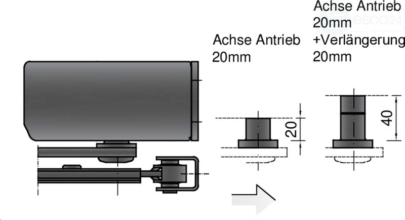 systeQ DA250-1 Set mit Gestänge mit Montageplatte, silber (Achse+20mm)