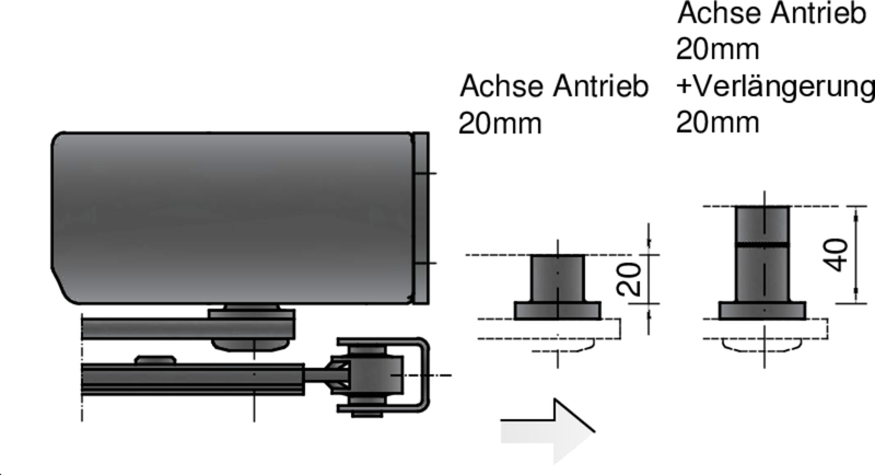 systeQ DA250-1 Set mit Gestänge mit Montageplatte, silber (Achse+20mm)