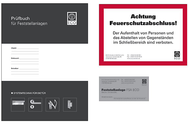 Prüfbuch, Feststellanlage, ECO, Hinweis, Sicherheitskennzeichnung
