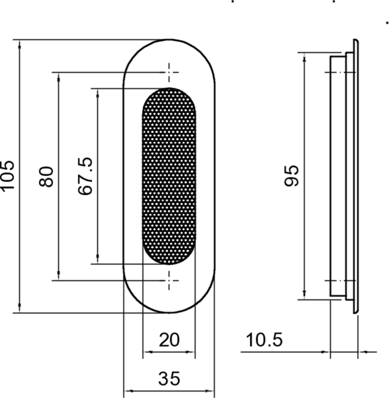 elektonisches Bauteil, Montageplatte, ovaler Lüfter, Gitter, Abmessungen 105mm