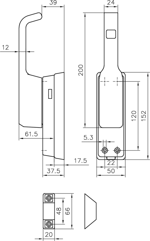 Türgriff, Hebel, Montageplatte, Abmessungen, Zinklegierung