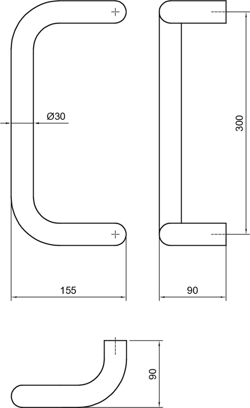 Handlauf, Edelstahl, U-förmig, Badrägel, Abmessungen 300x155