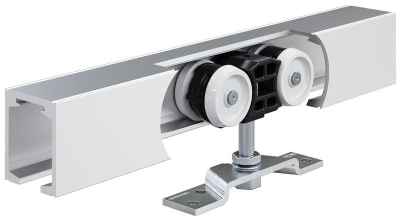furniture track, roller assembly, aluminum extrusion, sliding system, roller carriage