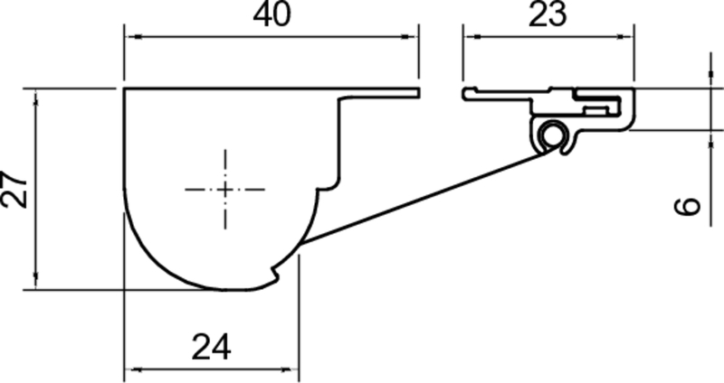 rollenrad, Kugelrolle, Schubladenführung, Seitenansicht, Maße 40x27