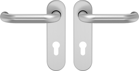 ECO Türdrückergarnitur EN179 D-110 m. Kurzschild, PZ, Edelstahl matt Griff, Griff,